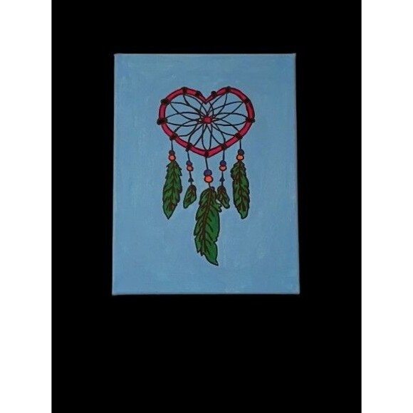Handpainted Handmade Heart Dream Catcher Acrylic Painting On Stretched Canvas - Picture 1 of 2